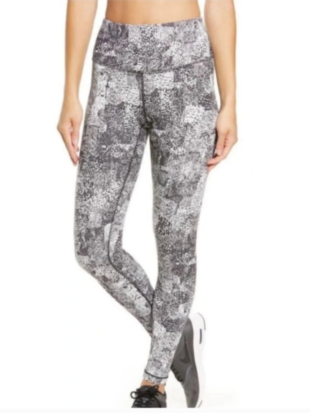 Zella Black/White Textured Static Abstract Print Legging L - Picture 1 of 10
